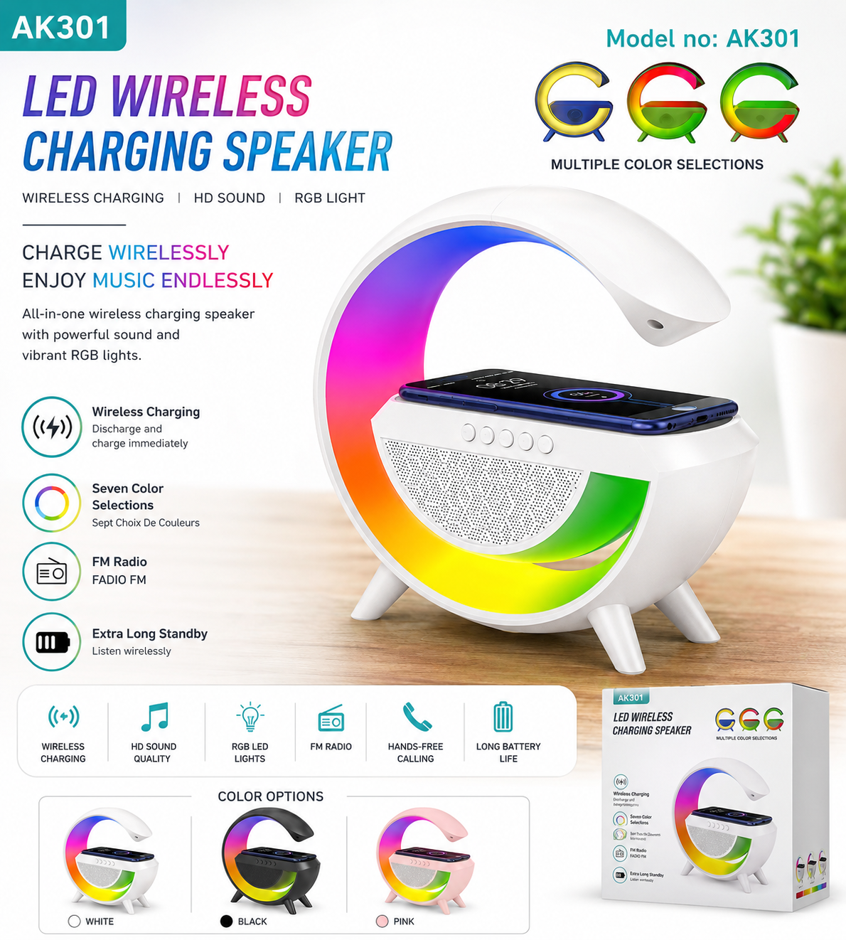 LED Wireless Charging Speaker with RGB