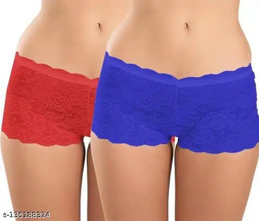 Net Briefs for Women (Red & Blue, Free Size) (Set of 2)